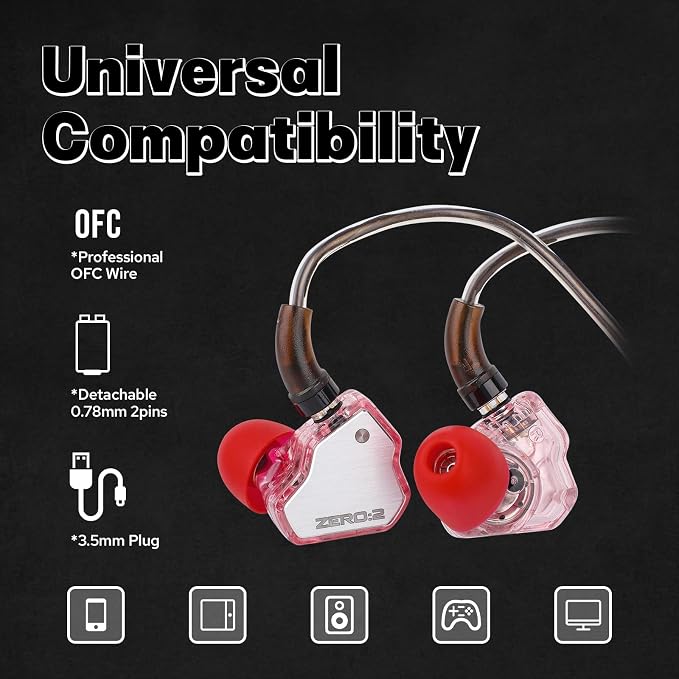 Linsoul 7Hz x Crinacle Zero:2 in Ear Monitor, Updated 10mm Dynamic Driver IEM, Wired Earbuds Earphones, Gaming Earbuds, with OFC IEM Cable for Musician (with MIC, Pink)