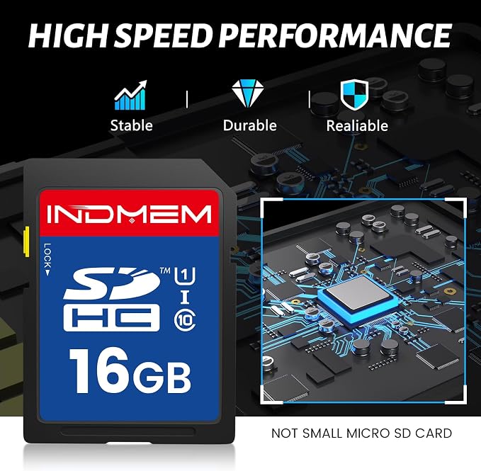 INDMEM SD Card 16GB, 10-Pack UHS-I Class 10 MLC Flash Memory Card, High-Speed Secure Digital Cards for Cameras, DSLR, Action Cams - Reliable Storage