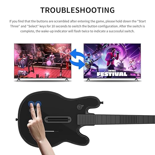 JJDWIN Wireless Guitar Hero Controller for PS4/PS3/PC with RGB Light, Rock Band & Clone Hero Games, Fortnite Festival with Strap & Wireless Dongle,Black