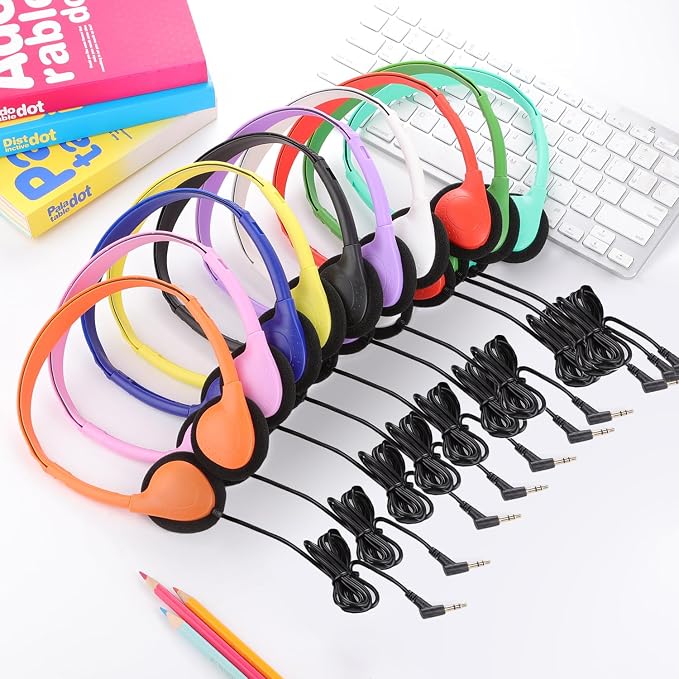 20 Pack Bulk Classroom Headphones for Students Kids School, Wholesale Headphones Class Set with 3.5mm Jack for Chromebook Laptop PC Computer(10 Mixed Colors)