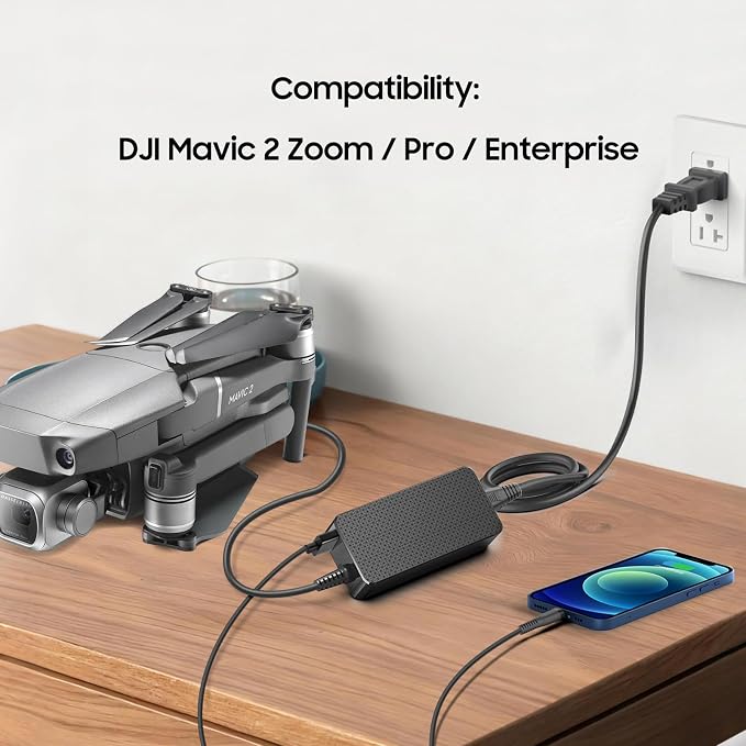KFD Replacement DJI Battery Charger for DJI Mavic 2 Pro,Mavic 2 Zoom,Mavic 2 Enterprise Drone Quadcopter AC Power Adapter Supply Cord with 5V 2A USB Port for Charing Remote Controller