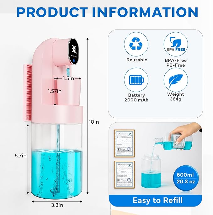 Automatic Mouthwash Dispenser for Bathroom, 21.12 oz Touchless Smart Mouth Wash Dispensers Bathroom Accessories Set with 4 Magnetic Cups, 4 Modes Wall Mounted Mouth Wash Dispenser for Home & Kids