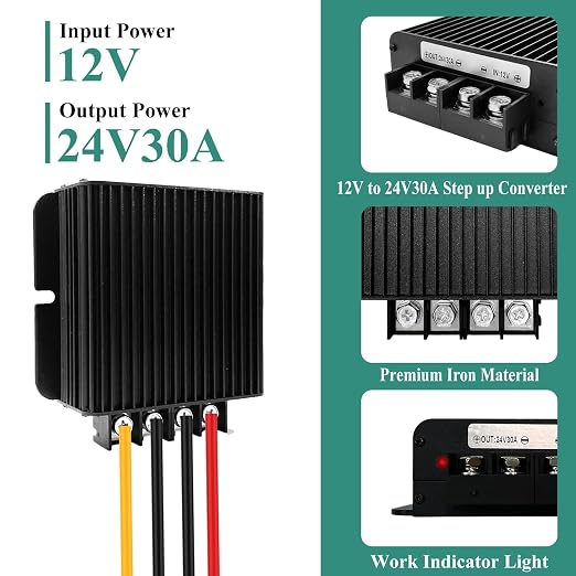 DC 12V to 24V Voltage Converter 30A 720W Voltage Converter 24V Voltage Regulator Boost Module for Radios,Motors,RVs