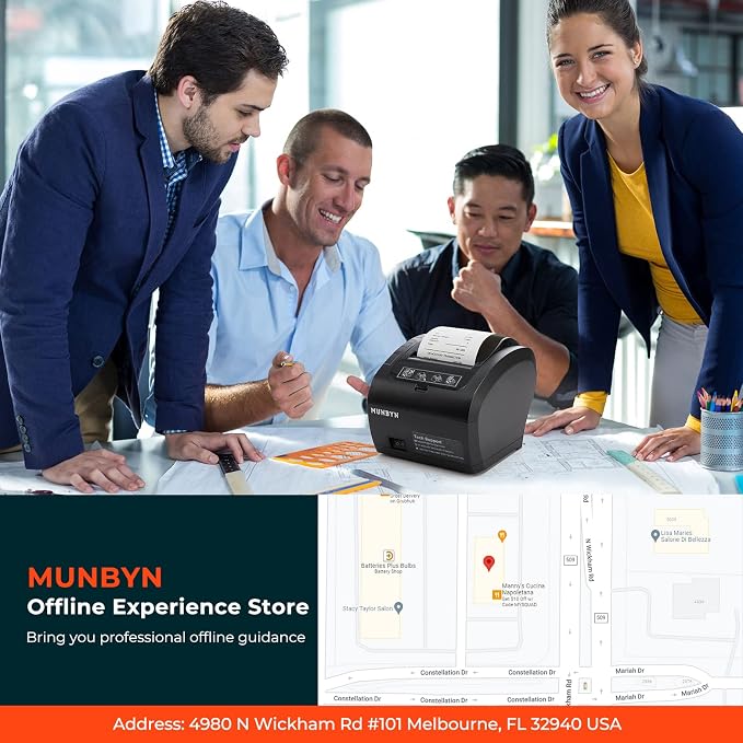 MUNBYN POS Printer, Receipt Printer USB Ethernet 80MM Thermal Printer P047, Impresora térmica, Black Supermarket POS Kitchen Printer with Auto Cutter Support Cash Drawer ESC/POS Windows System
