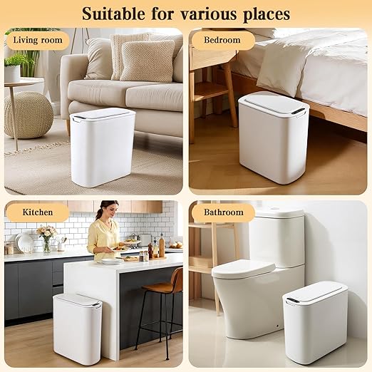 VZZNN 2 Pack Bathroom Trash Can with Lid 5Gal + 2.6Gal Bathroom Trash can - Touchless Smart Motion Sensor Trash can for Office, rv, Bedroom, Living Room, （White ）