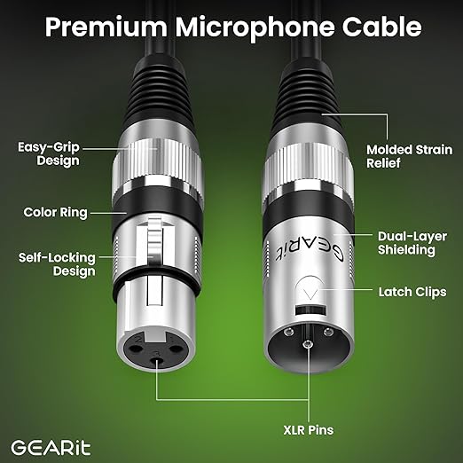 GEARit XLR Cables, Male to Female Microphone Cable 3-Pin Balanced Shielded Mixer XLR to XLR Cable for Recording Studio, Podcast, 6ft 2pack