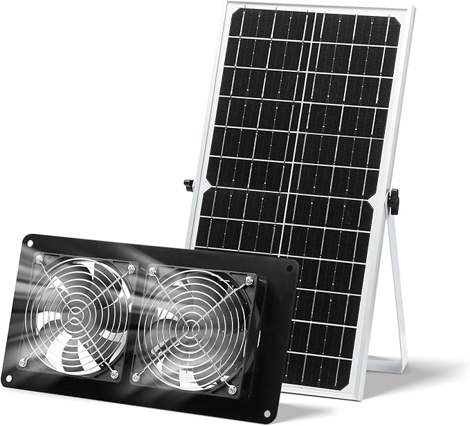 Solar Powered Fan,15W Waterproof Solar Dual Exhaust fan with 9.84Ft On/Off Cable for Small Chicken Coops, Sheds, Pet Houses, Outdoor Greenhouse Air Circulation