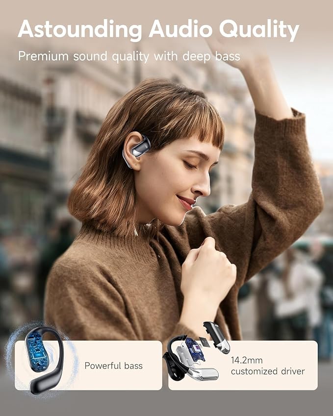 Paekole Ultra Open Ear Earbuds, Bone Conduction Headphones with Soft Earhook, Over the Ear Bluetooth Headphones 6.1 with Digital Display,60H Playtime,IP55 Waterproof, Comfort for Cycling,Running