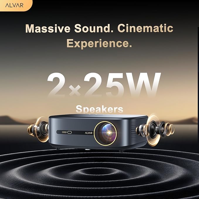Smart Projector 2026 Upgraded, 2500 ANSI, 4K Supported, 50W DoIby Audio, Built in NetfIix App, Auto Focus & Keystone, WiFi 6 & Bluetooth 5.3, for Home Theater/Soccer Watch party/Outdoor Movie
