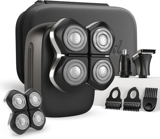 Freebird Electric Head & Body Hair Shaver - Mens Cordless Waterproof Razor with Rotary Blades (FlexSeries Pro, Shaver Kit + Travel Case + Extra Blade)