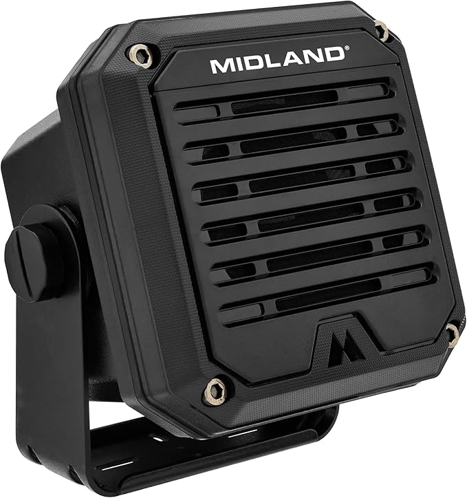 Midland- SPK100 Heavy-Duty 20W External Speaker - 180 Degrees Swivel Base Bracket Works with All CB and MXT Radios 8-OHM Sound System 3.5mm Audio Plug - Easy Installation Waterproof Design