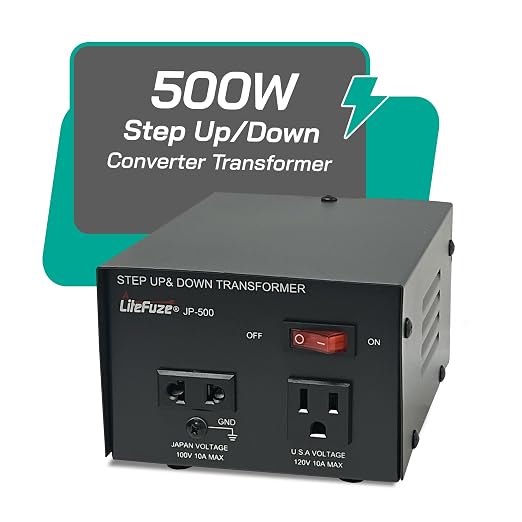LiteFuze 500W Japan Voltage Converter Transformer – Step Up/Down 100V to 120V / 120V to 100V – Heavy Duty Power Converter with Fuse Protection & Fully Grounded Cord (JP-500)