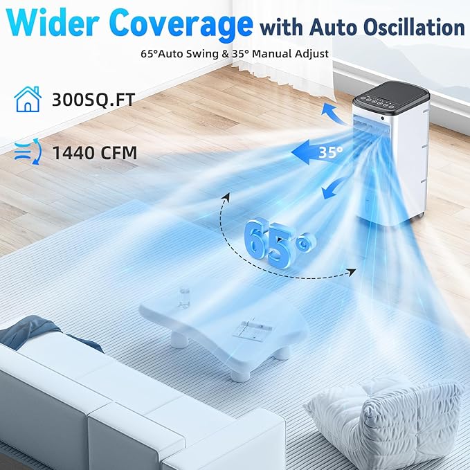 FANCOLE Windowless Portable Air Conditioners with 6 Ice Packs, 12H Smart Timer for Auto-off, 26Ft Remote, Top Fill Dual Tank, 3Speeds Evaporative Air Cooler, 70°Auto Swing Swamp Cooler Air Conditioner
