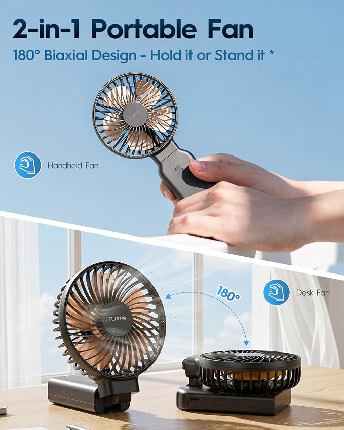 Funme Portable Handheld Fan, 53H Max Cooling Time Travel Fan, 10000mAh Personal Fan with Power Bank, 4 Speeds Rechargeable Fan, Handheld/Foldable 180° Design for Desk/Travel/Office/Outdoor - Green