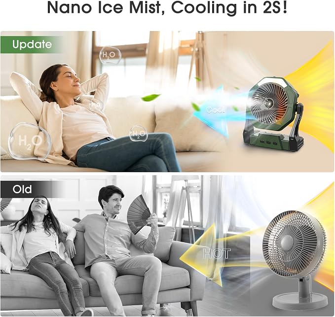 Ausic 10W Solar Fan with Mister, Misting Camping Fan with Solar Panel, Portable Outdoor Fans, 8 Inch Battery Operated Rechargeable Cooling Fans with Water Spray for Travel/Beach/Chicken Coop