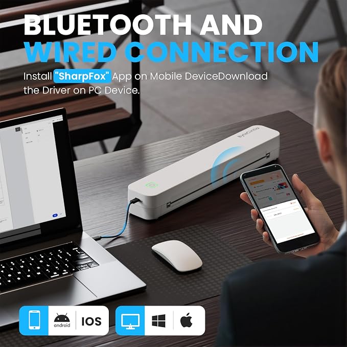 C80 Portable Printers Wireless for Travel, Inkless Thermal Bluetooth Mobile Printer, Compatible with iPhone & Laptop, Supports 8.5" x 11" US Letter A4, for Home Office, Car, Tattoo Stencil