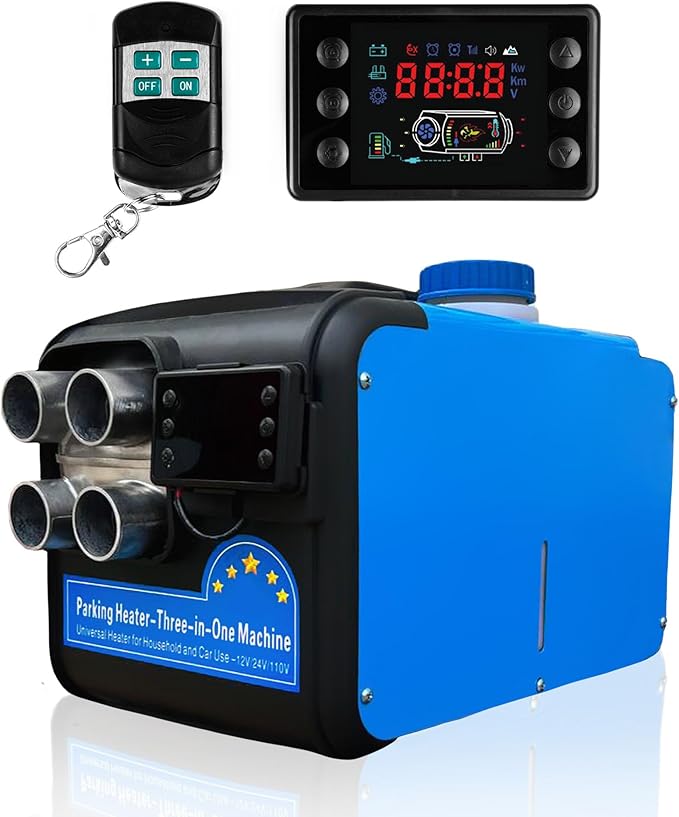 8000W All-in-One Diesel Air Heater 110V/12V/24V Portable Quiet Parking Heater with 5L Tank | Compact Forced-Air Heating for Car RV Truck Camper Tent Garage | LCD Control | Blue