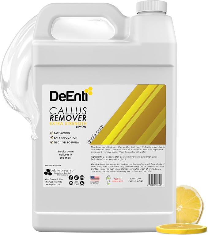 DeEnti Callus Remover for Feet, Extra Strength Foot Callus Remover Gel, 128oz Salon Grade Home Pedicure Supplies for Dry Skin, Cracked Heel, Professional Strength Foot Care, Lemon