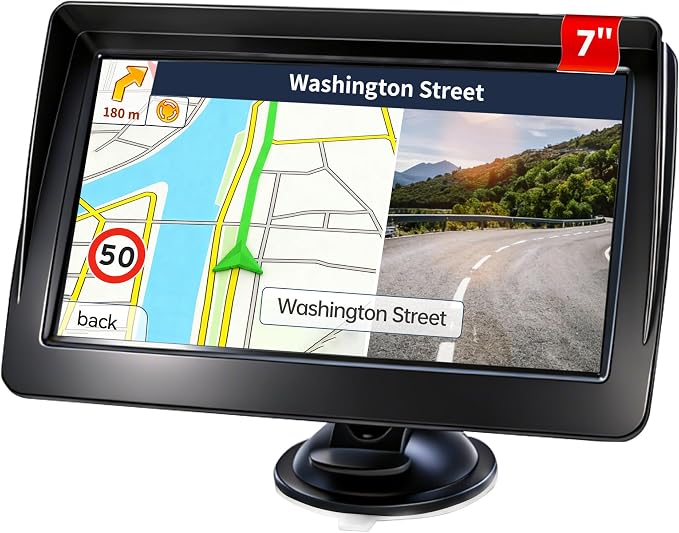 GPS Navigator for Car Truck RV Pickup, 7-inch with Hood No Network Required | 2026 Offline Map with Free Updates Lifetime, HD Touchscreen, Voice Guidance, Speed & Traffic Alerts, Custom Route by Car Size