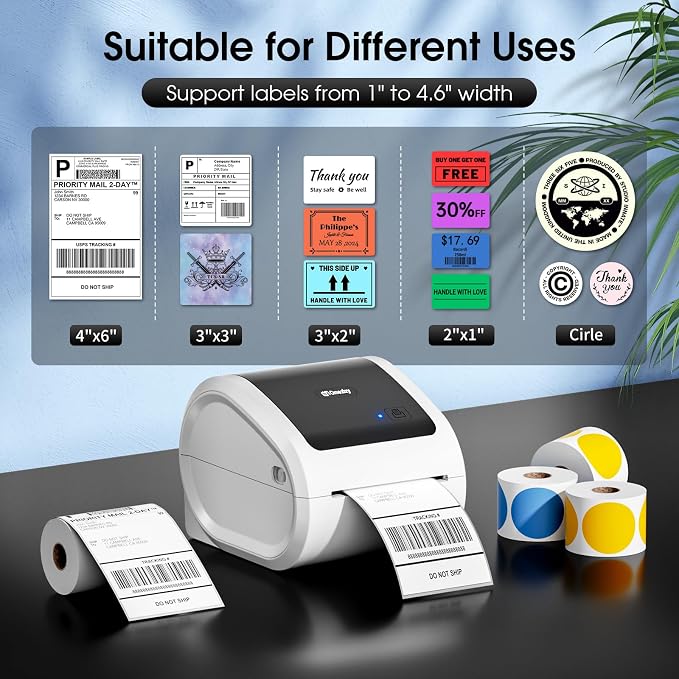 D520BT Bluetooth Shipping Label Printer and 1 Roll Thermal Labels, Wireless Thermal Label Printer for Small Business