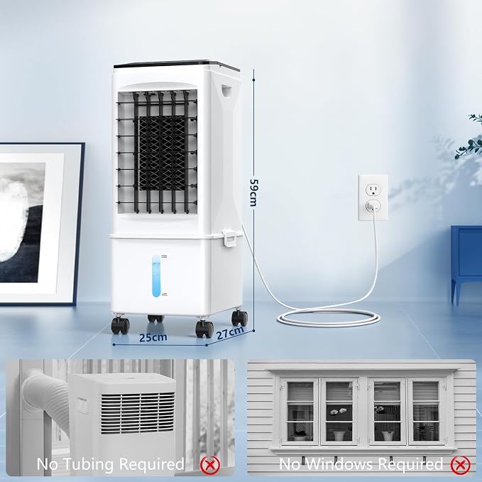 Portable Air Conditioners, [9.5L large Water Tank], 3-in-1 Evaporative Air Cooler for Room, Fast Cooling Portable AC Unit w/7H Timer/Remote, 3 Speeds, Quiet Swamp Cooler for Bedroom Office