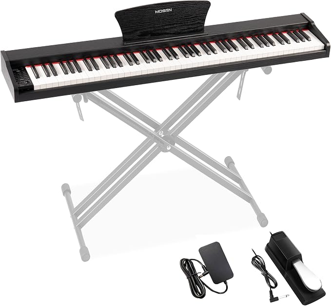 MOSEN Piano Keyboard 88 Keys, Beginner Digital Piano with 88 Key Velocity-Sensitive Keyboard Full Size, Record, Chord, Piano Stickers, Sustain Pedal, Retro Wood Finish Black