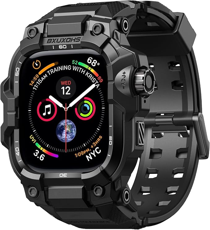 BXUXOHS Rugged Case and Band for Apple Watch 45mm Men, Compatible with Apple Watch Series 9/8/7, Military Grade Shockproof Bumper Cover, Tactical Band Case for iWatch 9/8/7 Man, Black
