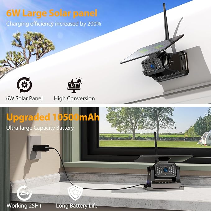Dual Wireless Magnetic Backup Camera for Trailer,7” 1080P HD 4CH Monitor 2-Min Easy Install No Wiring 25H Long Battery Life 21000mAh Rechargeable No Delay Reverse Camera System for RV Truck