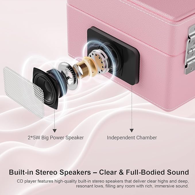 CD Player Portable Bluetooth, Pink CD Player Leather for Home Music Player, Rechargeable Battery & Built-in Speakers, USB & AUX Playback, Vintage CD Stereo for Home Decor Gift(Light Pink)