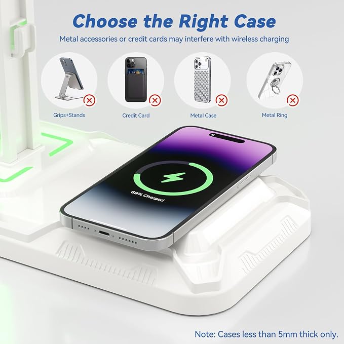 KDD RGB Headphone & Controller Stand with Wireless Charging - Rotatable Headset Stand with 9 Light Modes - Controller Holder with 2 USB and Type C Ports - for Gamers Desktop Accessories(White)