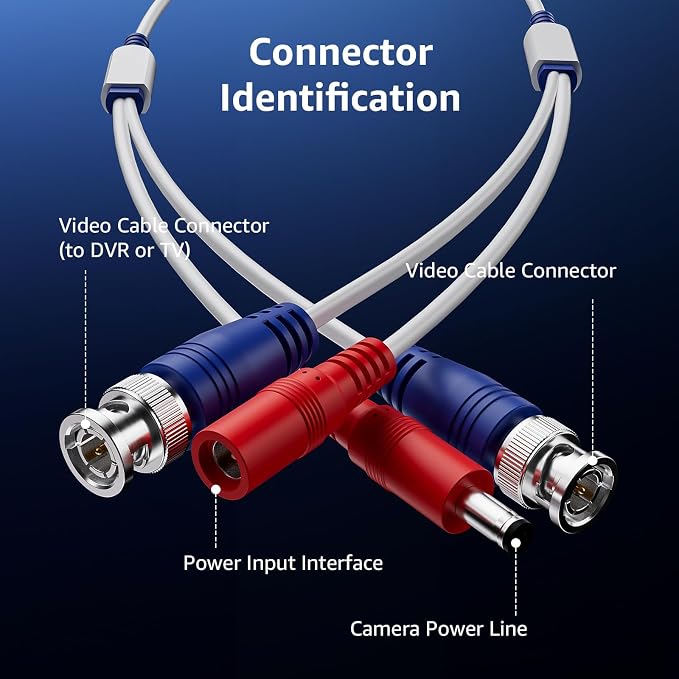 ANNKE 30M/100ft BNC Cable, Video Power Extension Surveillance Camera Cables for CCTV Security DVR System Installation, Free 8X BNC Connectors and 100pcs Cable Clips Included, 4 Pack, White