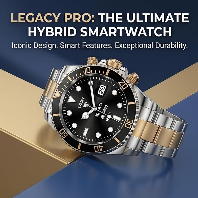 Deedlite Nexus Pro Smartwatch for Men, Rugged Titanium Design, Bluetooth Calling, Health Monitor, Compatible with iOS Android (Gold)