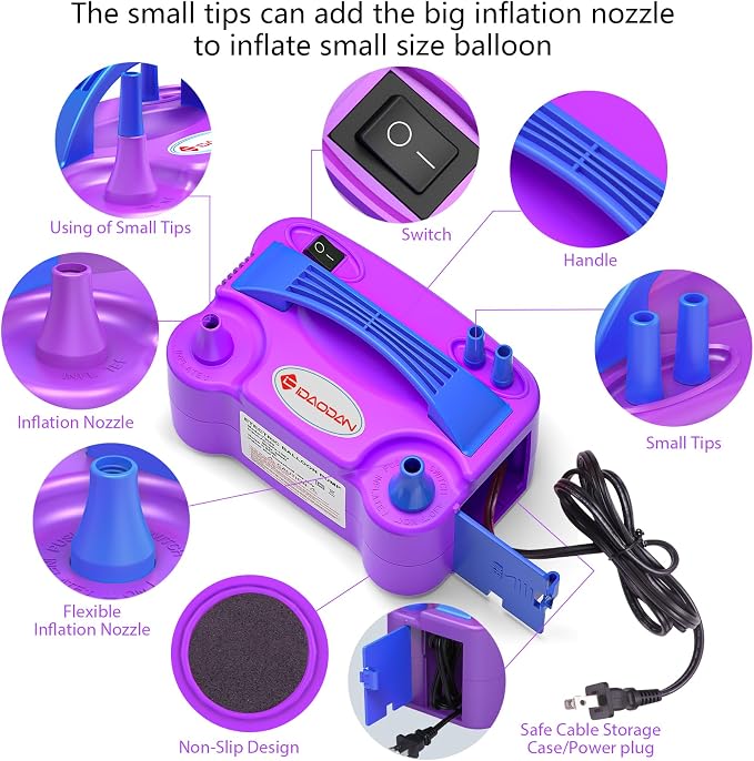 IDAODAN Electric Balloon Pump, Portable Electric Balloon Blower Machine Inflator Air Pump for Party Decorations