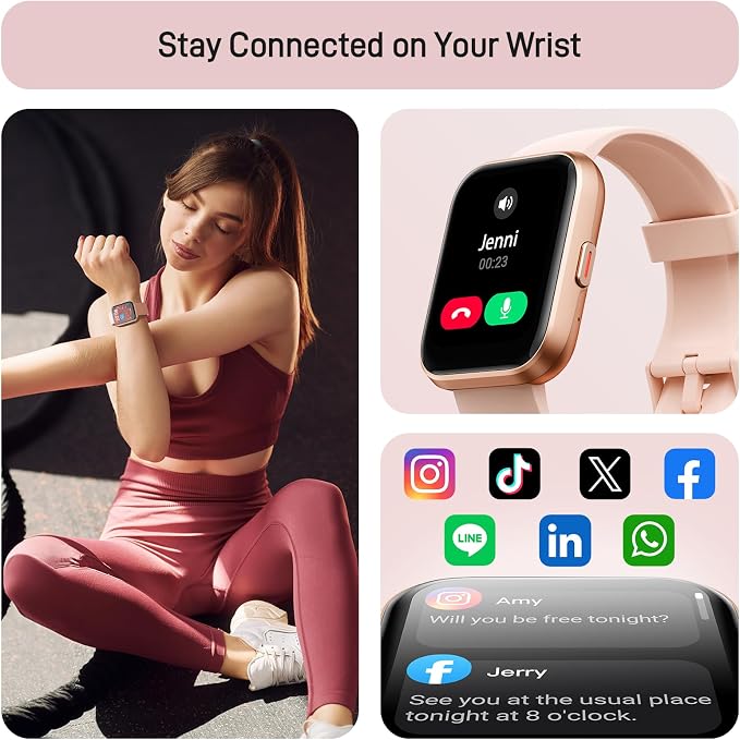 Tensky Smart Watch for Women Android & iPhone, Alexa Built-in, 1.8" Touch Screen Fitness Tracker with Answer/Make Calls, 3ATM Waterproof Heart Rate/Sleep/SpO2 Monitor, Pedometer, 100+ Sport Modes