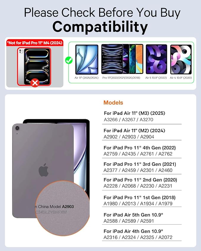 CHESONA Compatible for iPad Air 11 Inch (M4 2026/M3 2025/M2 2024)&Air 5th/4th Generation Case with Keyboard, Multi-Touch Trackpad, Detachable Keyboard with 7-Color backlighting, (Black)