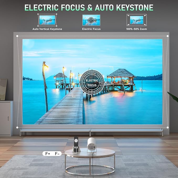 【Bone white Projector & Built-in Apps】XuanPad Mini Projector with Wi-Fi and Bluetooth, Full HD 1080P Smart Portable Projector with 210° Stand, Auto Vertical Keystone, Compatible with HDMI/USB/TV Stick