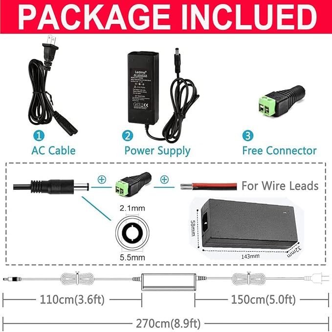 Power Supply, 5V Power Transformers, AC 100-240V to DC 5V 4A Power Supply LED Adapter, 20 Watt Max, for LED Strip Neon Rope String Lights, Computer Project, Recorder, TV Screen