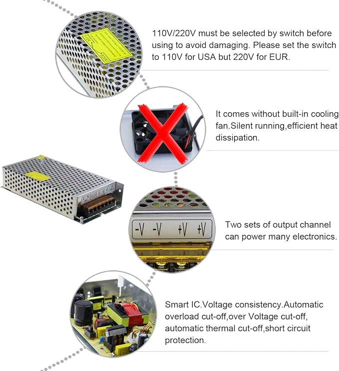 ALITOVE 24V 5A 120W Power Supply Universal Regulated Switching Transformer Adapter AC110V to DC 24V 5amp Converter Driver for LED Strip Light CCTV Camera Security System