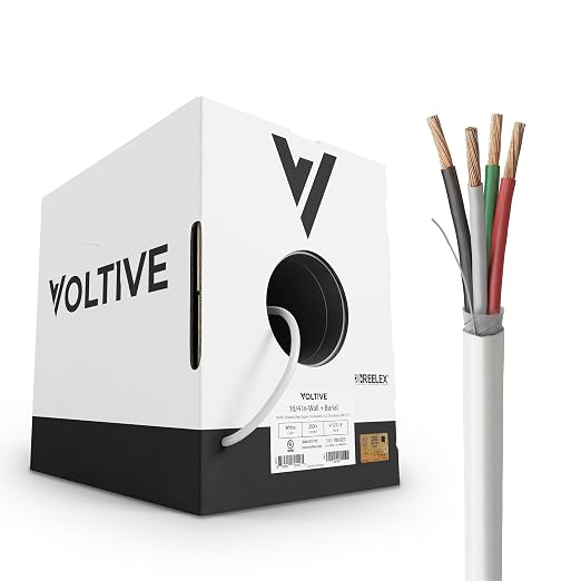 Voltive 16/4 Speaker Wire, in-Wall CL3 & Direct Burial, White, 250ft - 16AWG, 4 Conductors, Stranded Oxygen-Free Copper, UL Listed - V-1211-4