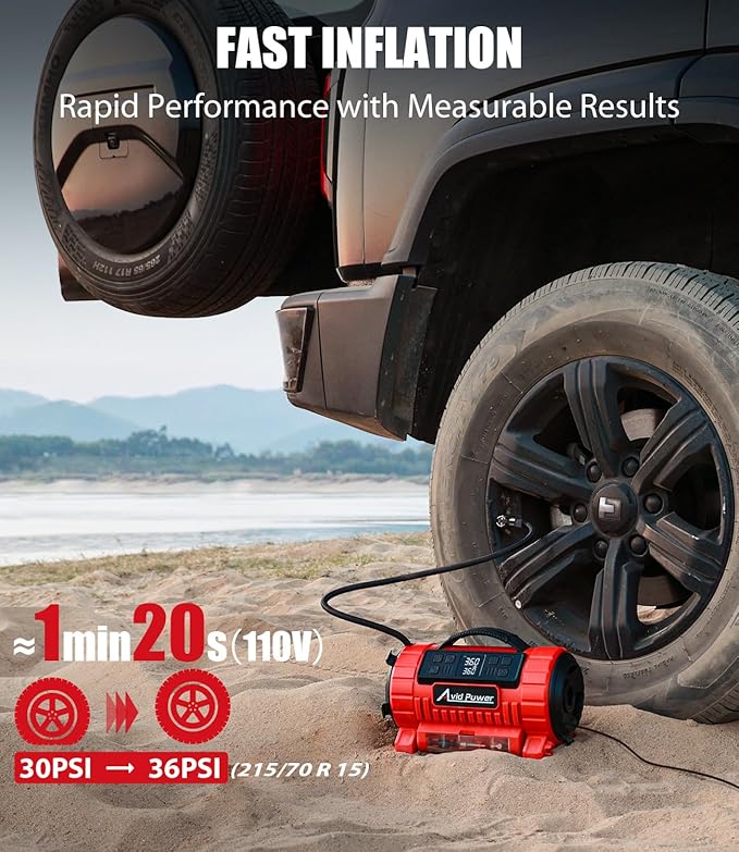AVID POWER Tire Inflator Portable Air Compressor, 12V DC/110V AC Car Tire Pump with Inflation and Deflation, 5 Preset Modes, Digital LCD Pressure Gauge for Car Tires, Air Mattress and Small Inflatable