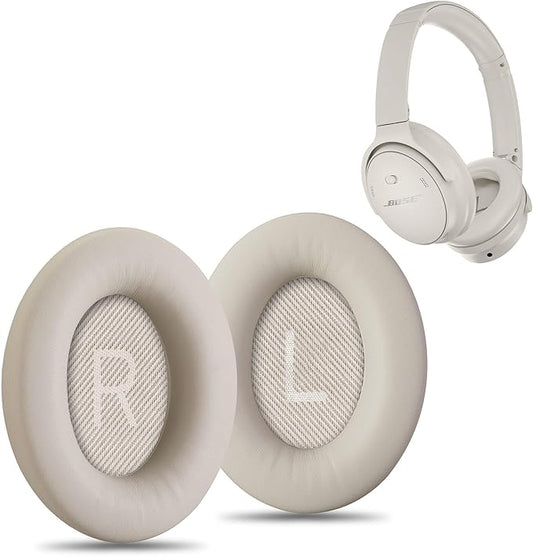 AHG Premium QC45 Replacement Ear Pads Cushions Compatible with Bose QuietComfort 45 / Bose QC45 Noise Cancelling Headphones (White Smoke). Premium Protein Leather, Thick High-Density Foam & Durable