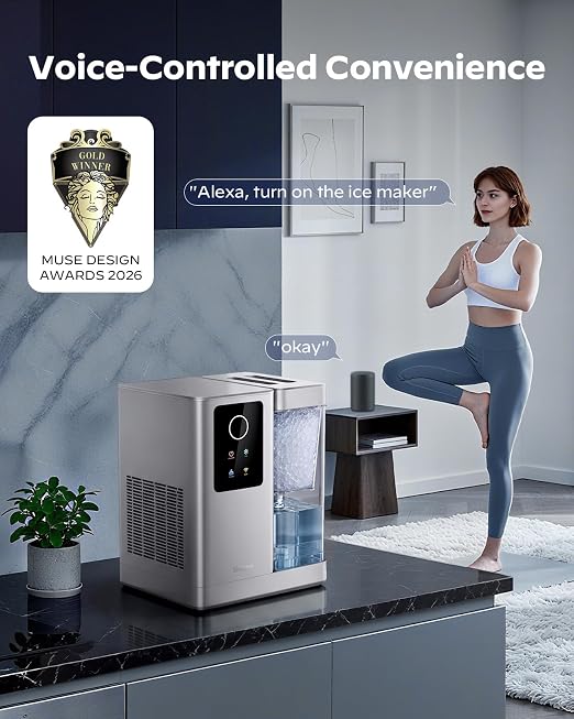 Silonn Nugget Ice Maker Countertop with APP & Voice Control, Self Cleaning Ice Machine with 3L Large Water Tank, 40 lbs/24H Soft Chewable Ice, Portable Pebble Ice Maker for Home and Party, Silver