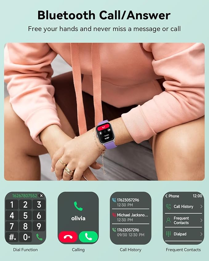 Quican Smart Watches for Women, Compatible for iPhone and Android Phones | 1.8" Fitness Tracker Watch, Waterproof, Calling, Heart Rate/Sleep Monitor, Alexa, Gifts for Women, Silicone Band, Purple