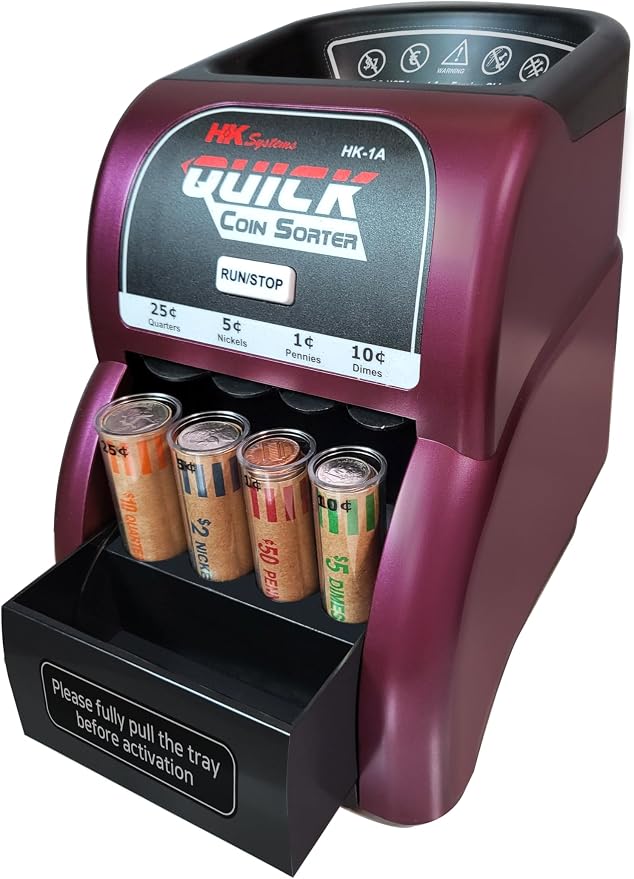 HK SYSTEMS HK-1A, USD Coin Sorter, Sorts 260 Coins Per Minute into Coin Wrappers, 1 Row Coin Wrapper Tubes Included