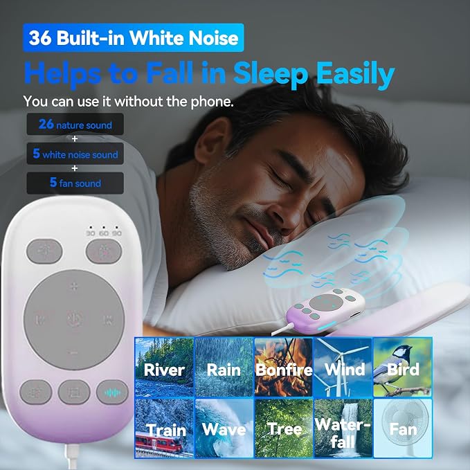 Pillow Speaker with Remote for Sleeping - Bone Conduction Speaker with 36 Built-in White Noise, Silent Bluetooth Speakers Under Pillow, Portable Sleep Bar (without TF Card, Purple to White