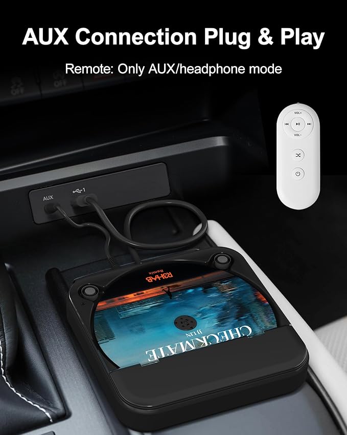 ENVYCLOUD Portable Car CD Player with USB/AUX Port,External CD Player Compatible with Car Radio Stereo, Laptop, TV, Computer,Universal for Vehicle with Adapter (Black)