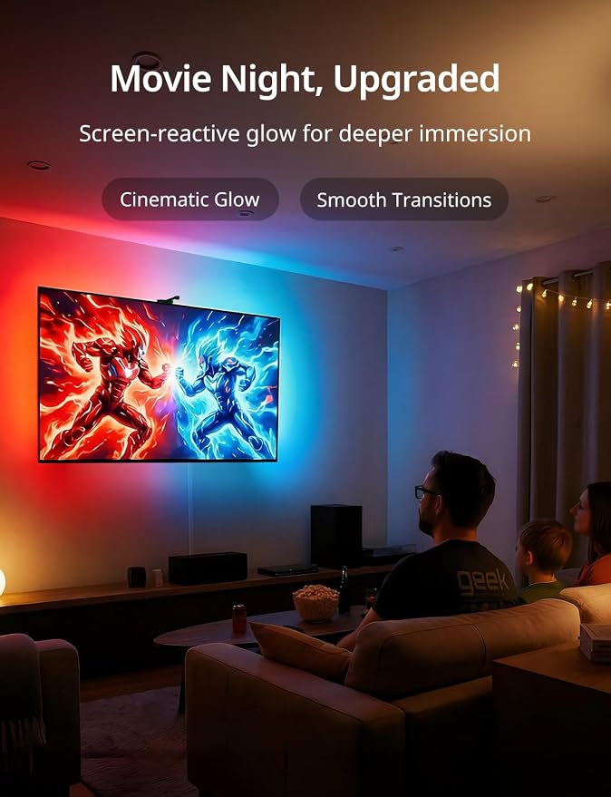 Ailofy TV Backlight with Camera for 75-85" TVs, 16.4ft LED Strip Lights, Real-Time Full-Screen Sync for Movies, Gaming & Music, Smart Bias Lighting, Works with Alexa & Google Assistant, App Control
