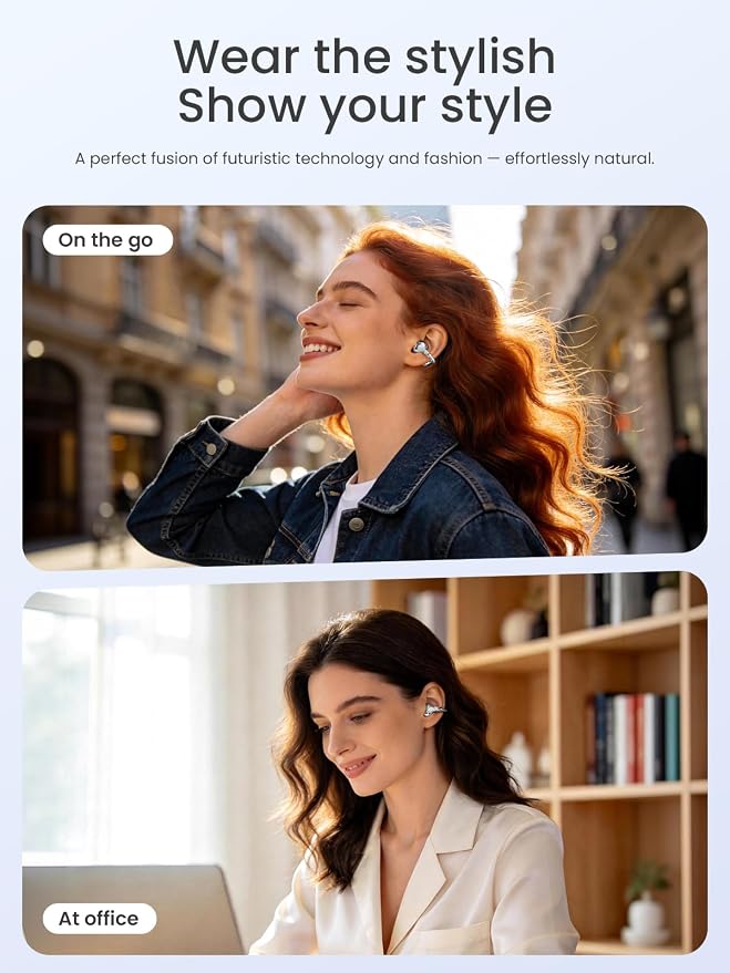 JewelPods C3 Wireless Bluetooth Earbuds, Jeweled Open-Ear Headphones, SLV | Ultra-Light Memory Wire Clip-On Earrings for All-Day Comfort, 60H Playtime, Sweat & Water Resistant, Premium Sound