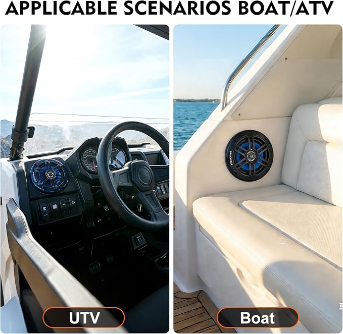 STUDIOFINIX 5.25 Inch 500W Marine Speakers with LED Lights -2 Way Weather Resistant Boat Speakers Perfect for Boats, ATVs, UTVs （Pair,Black）