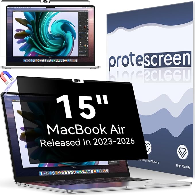 Magnetic Privacy Screen Protector Compatible with MacBook Air 15 Inch (2023-2026, M2 M3 M4 M5), Removable Anti Spy Blue Light Glare Shield Film Laptop Privacy Filter for Apple Mac Air 15.3